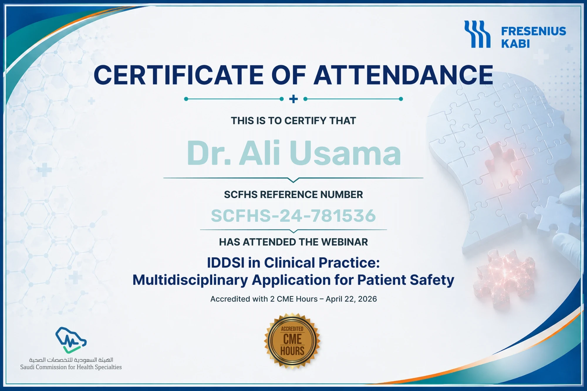 A certificate of attendance issued after a webinar