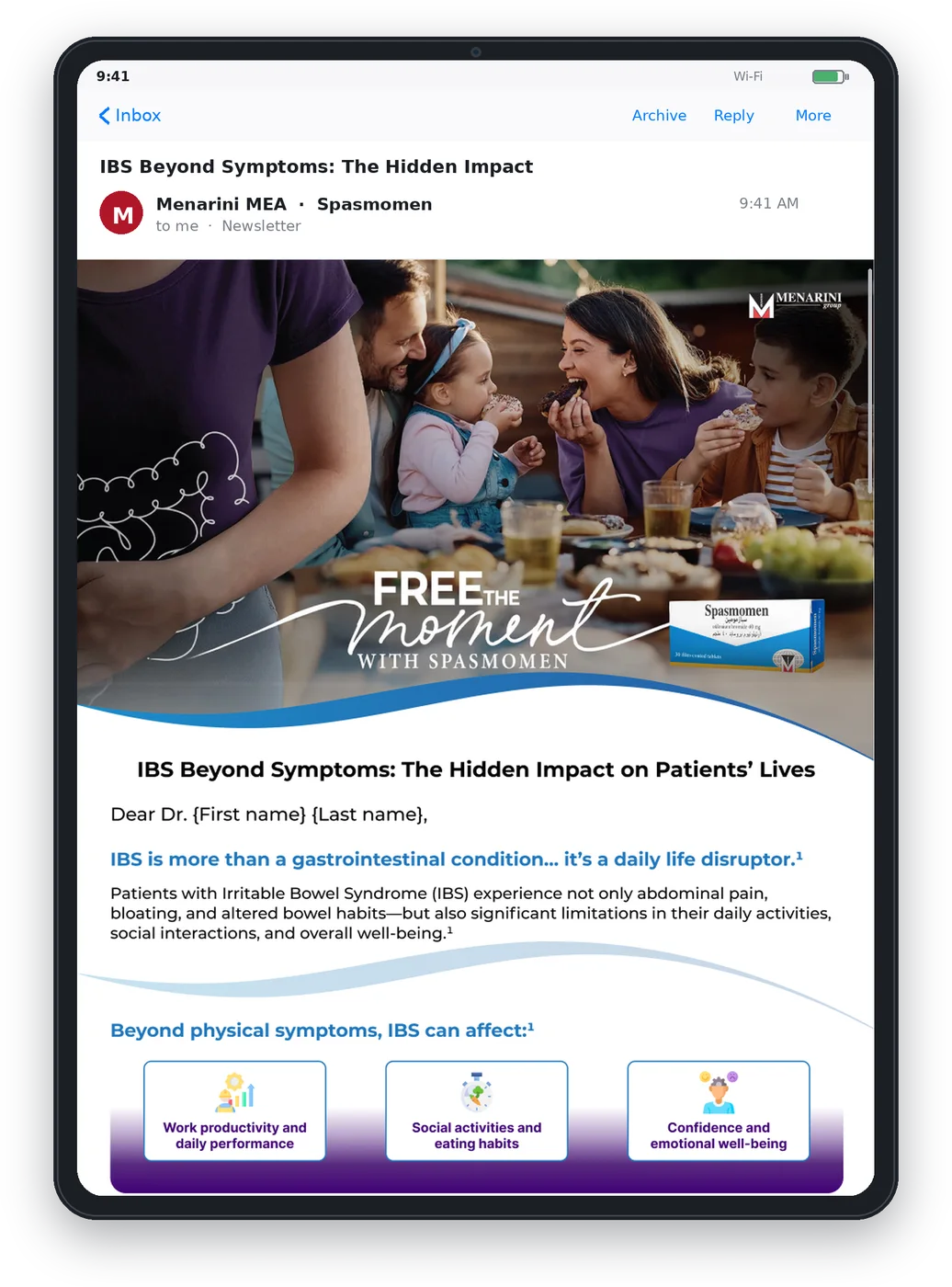 A Spasmomen emailer on a tablet: IBS, beyond symptoms