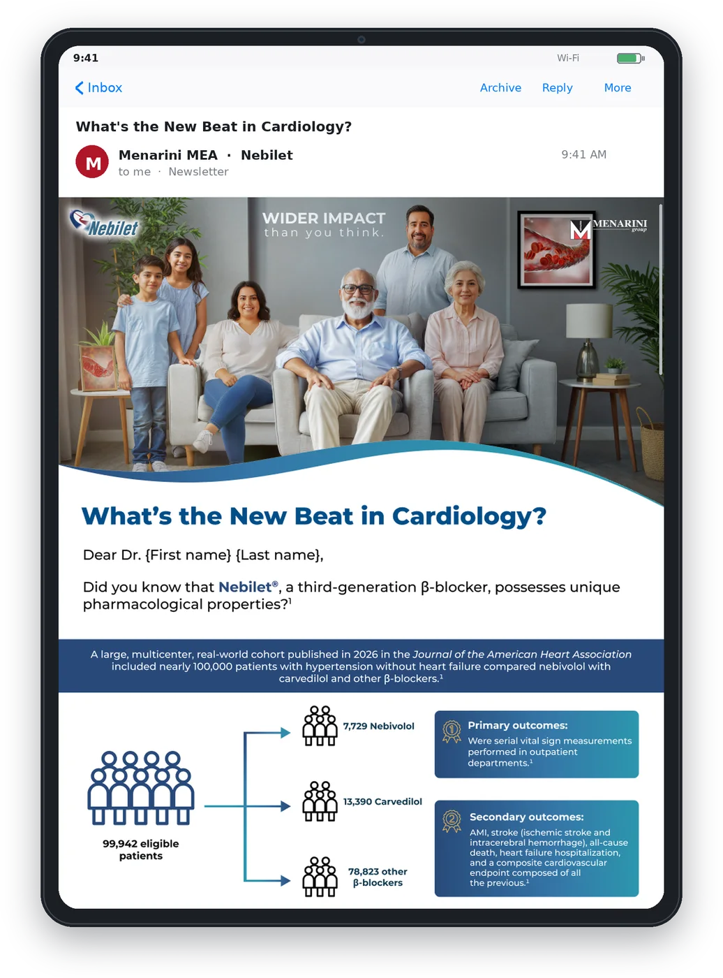 A Menarini emailer on a tablet: what is the new beat in cardiology